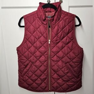 J. Crew Mercantile Quilted Ruffle Puff Vest Burgundy Wine Red Size M - EUC